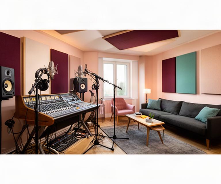 Ingerichte geluidsstudio in Alkmaar met microfoons, mengtafel en comfortabele loungehoek